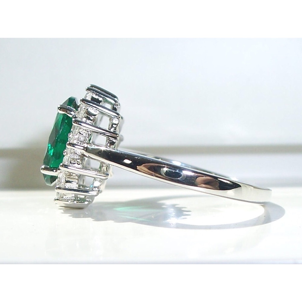 925 STERLING SILVER Simulated Emerald Cubic Zirconia Halo Ring - Picture 10 of 16